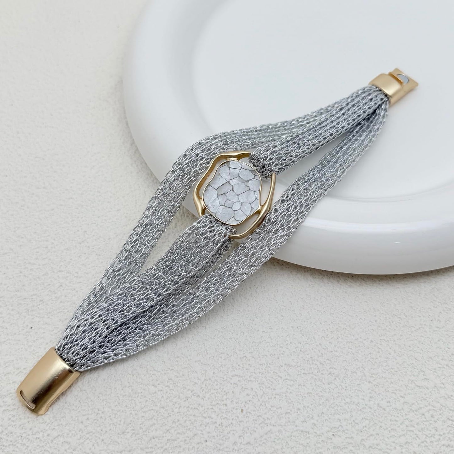 YKKZART Silver Bracelet for Women Multi-layer Mesh Chain Disc Bracelet Silver Mesh Bangle Bracelet Trendy Statement Gift