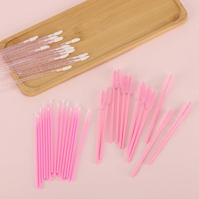 600 PCS Eyelash Extension Supplies Kit, 200 Spoolies Mascara Wands Disposable 200 Lip Brushes 200 Micro Swabs Pink Eyelash Brushes Makeup Applicator Tool