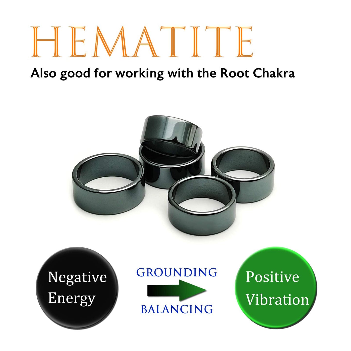 Morchic 5Pcs Pack Hematite Stone Rings for Women & Men, Unisex Flat Band Set (10mm Width) - Mixed Sizes 8-12, Chakra Balancing, Polished Gemstone, Gift Ready