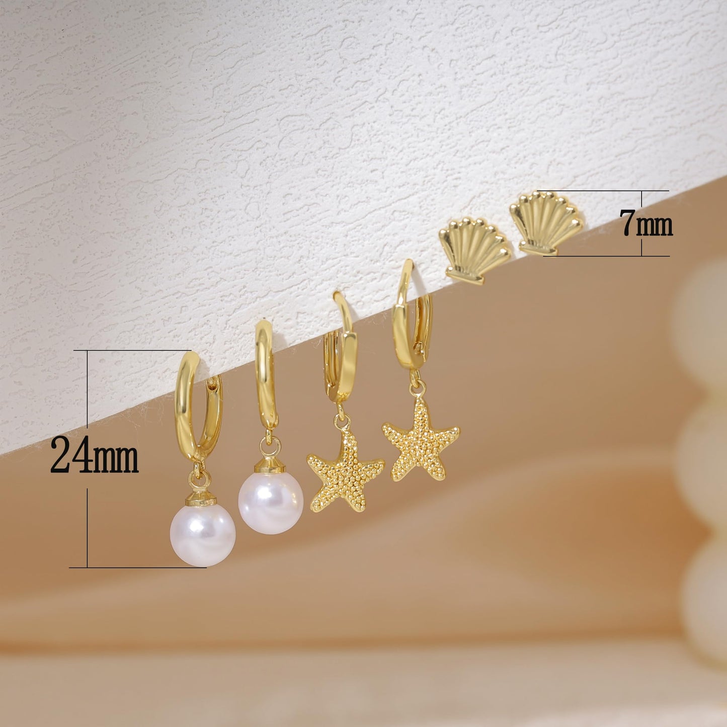 SELFROSE Summer Starfish Earrings 14k Gold Plated Pearl Drop Earrings Stack Dainty Cute Beach Earrings Hypoallergenic Cute Shell Earring Stack Boho Beach Summer Jewelry