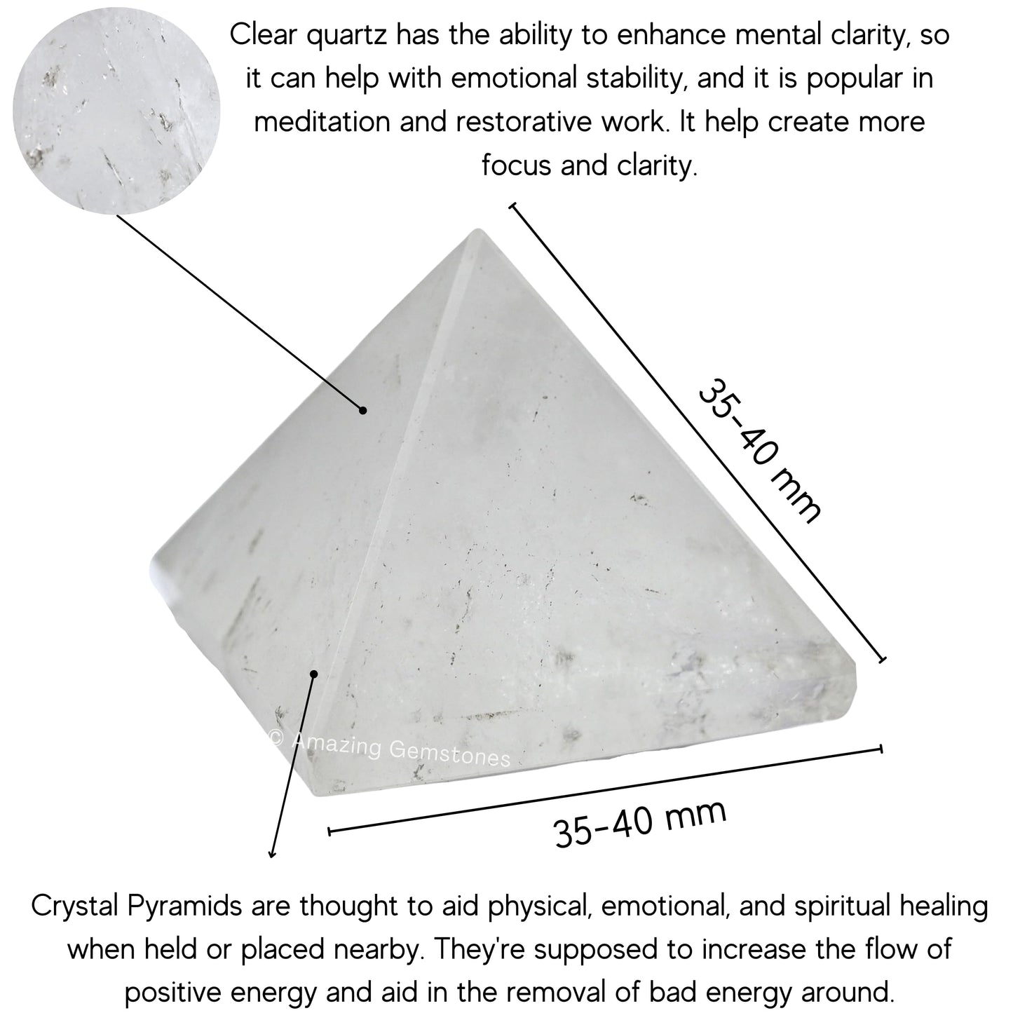 Amazing Gemstone Clear Quartz Pyramid Crystal Healing Stones - 1.5" Great Pyramid Figurine of Natural Stone Pyramid for Meditation, Reiki, Chakra Balancing and Crystal Pyramids Grid
