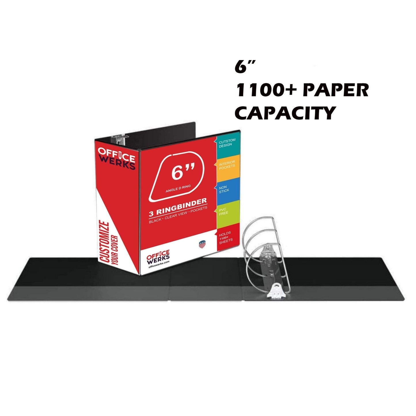 Performore - 2 Pack of 6 Inch 3 Ring Binder with Locking Angle D Rings, Professional Heavy Duty Large Storage Binder with Pockets, Fits 8.5 x 11 Inch Sheets, Non-Stick Clear View Cover, Customizable