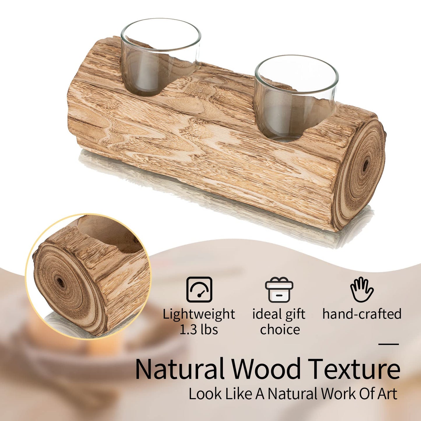 Romadedi Wood Tealight Candle Holder: Boho Decorative Votive Candle Holders for Rustic Wedding Decor, Tea Lights Country Theme Driftwood Table Centerpiece, Coastal Farmhouse Home Decorations