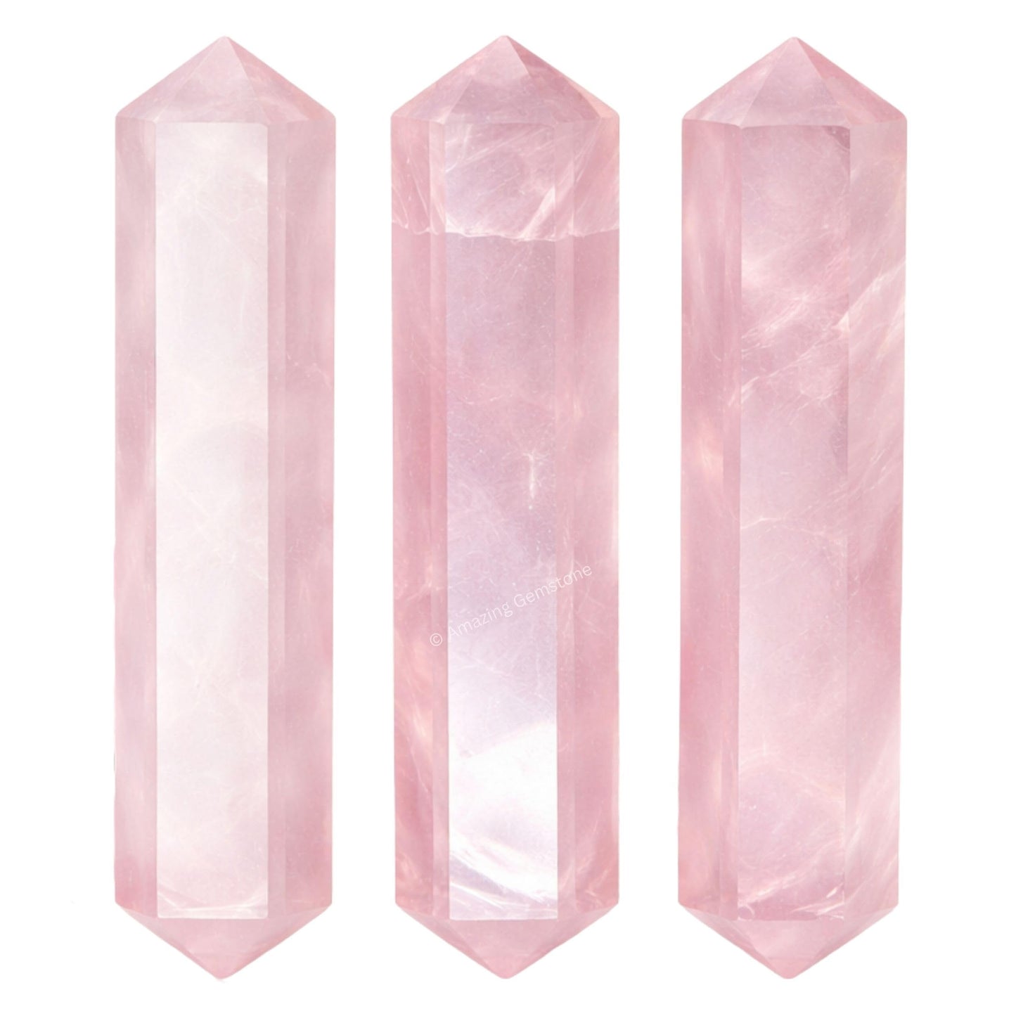 Amazing Gemstone Rose Quartz Crystal Points Bulk Healing Crystals and Stones - Pack of 3 Double Terminated Healing Wand Point Bulk Crystals for Crafts, Crystal Grid, DIY - Premium Crystals