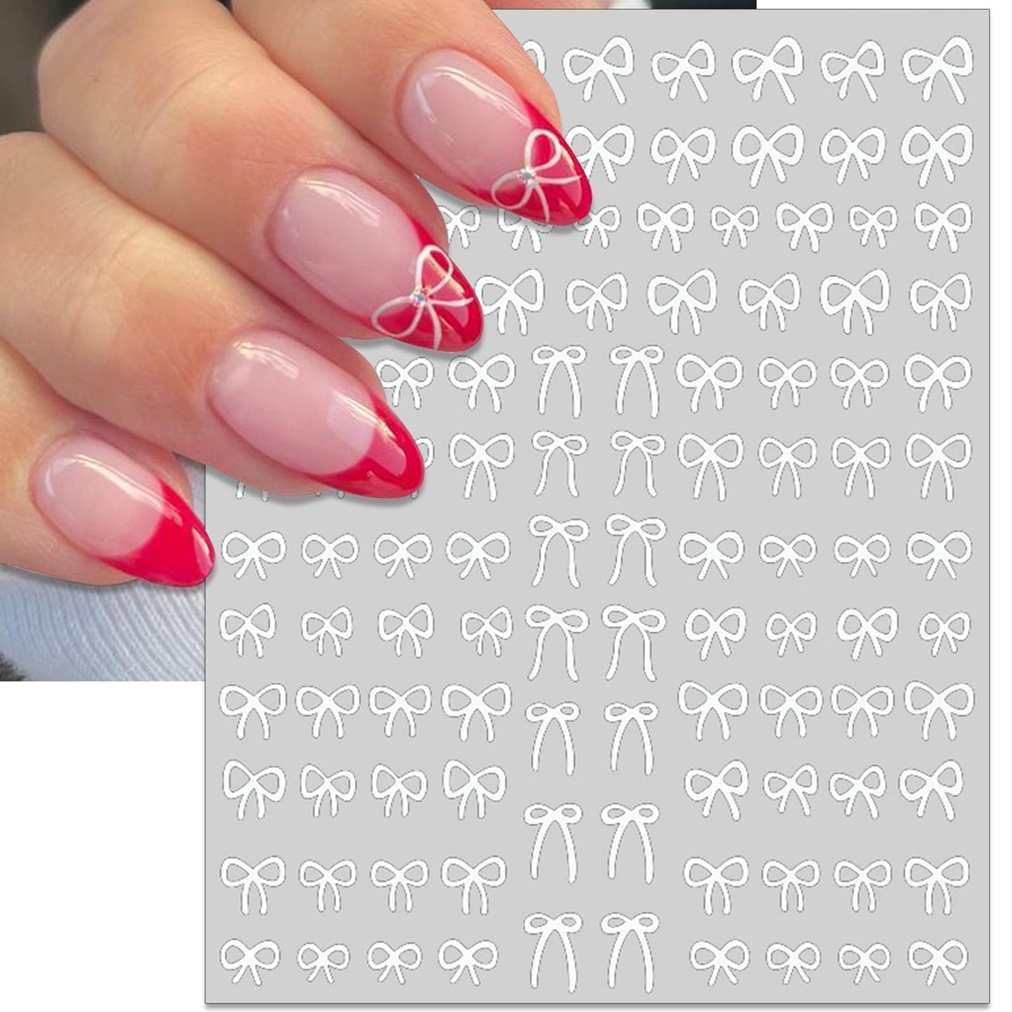 IDDFEVE Bow Nail Art Stickers - Colorful Mini Bow Self-Adhesive Nail Decals for DIY Valentines Day Manicure (6 Sheets)