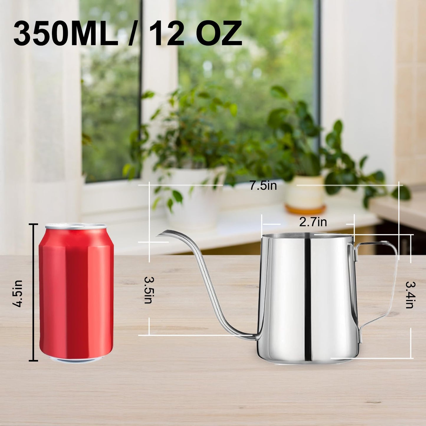 Small Watering Can for Indoor Plants, Mini Indoor Watering Can with Long Spout and Handle 12 Oz / 350 ml Rust-Proof 304 Stainless Steel Material