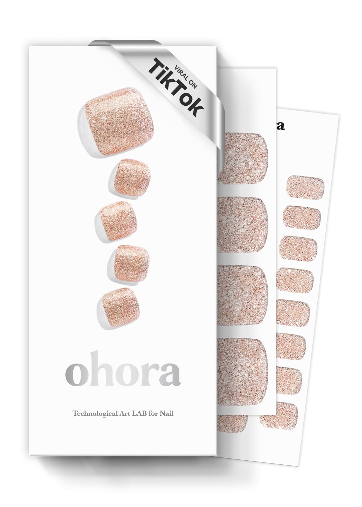 ohora Semi Cured Gel Pedi Strips (P Diamant) - Nude, Glitter, Works with Any UV/LED Lamps, Salon-Quality, Long Lasting, Easy to Apply & Remove - Includes 2 Prep Pads, Nail File & Wooden Stick