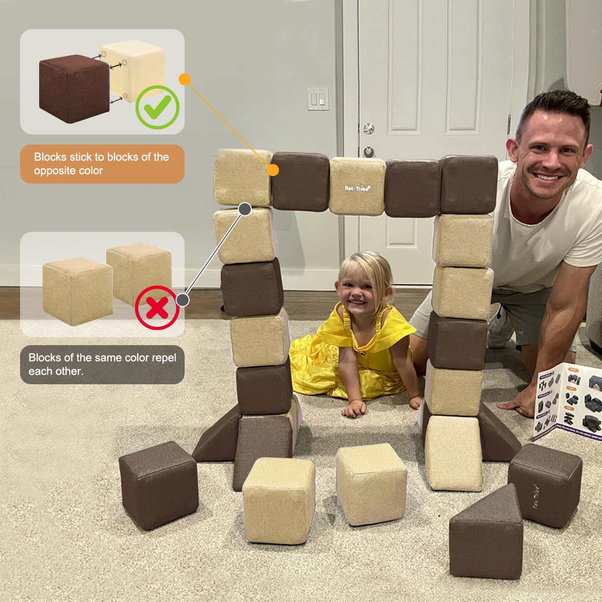nets Tribe Magnetic Soft Building Blocks for Kids, Magnetic Blocks, Big Blocks, Educational Toys, Incredibly Fun Building Block for Children (Coffee Brown+Light Coffee Brown)