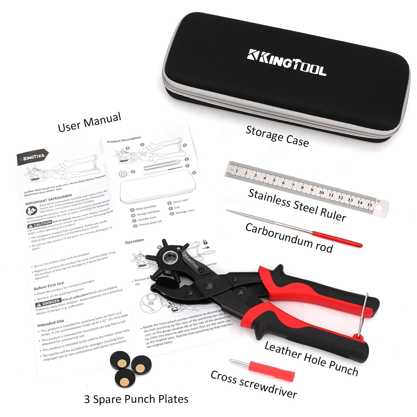 KingTool Leather Hole Punch Set, Super Heavy Duty Rotary Puncher, Multi Hole Sizes Maker Tool