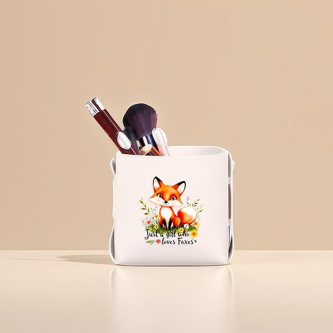 Fox Makeup Brush Holder, Decorative Desk Organizer for Jewelry Pen Pencil Glasses Storage, Fox Lovers Themed Gifts Stuff For Girls Teens Kids Women!