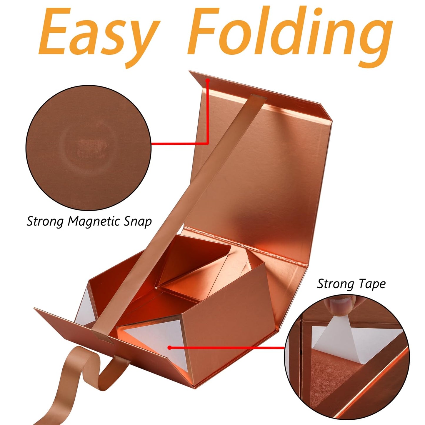 OEMVALATY Rose Gold Gift Box,16x16x6 Inches Gift Boxes with Lids for Presents with Magnetic Closure and Ribbon for Wedding,Storage,Birthday