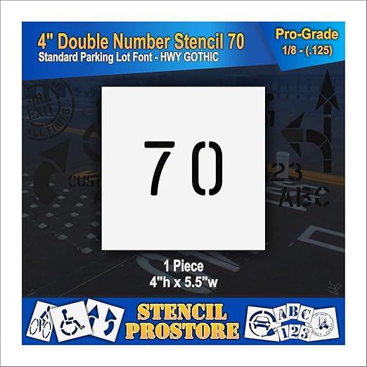 Pavement, Curb, and WheelStop Stencils - 4 inch Double Number Stencil - (70) - 4" x 5.5" x 1/8" (128 mil) - Pro-Grade