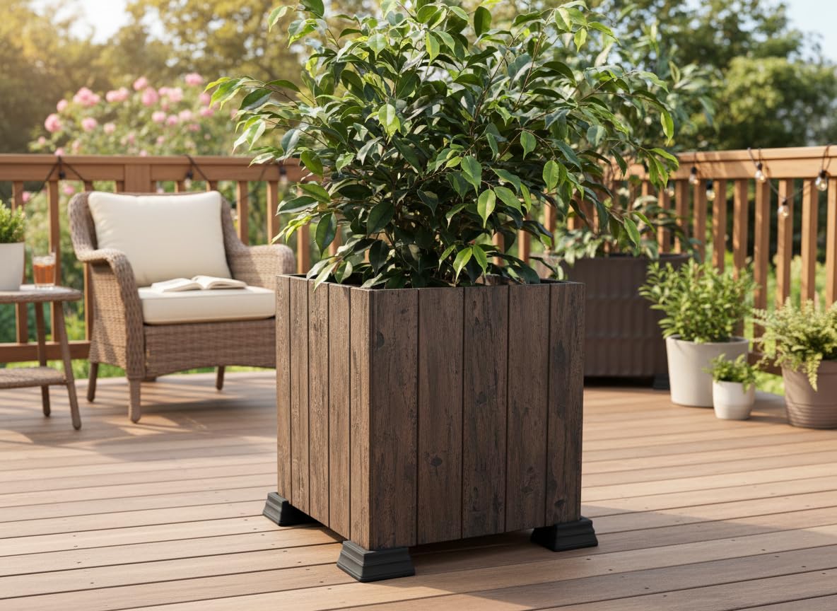 OAKENZ Planter Feet (4 Pack) – Pot Feet & Planter Risers for Square & Rectangular Planter Boxes – Deck Protector for Outdoor Pots – UV-Stable Recyclable Plastic (Black)