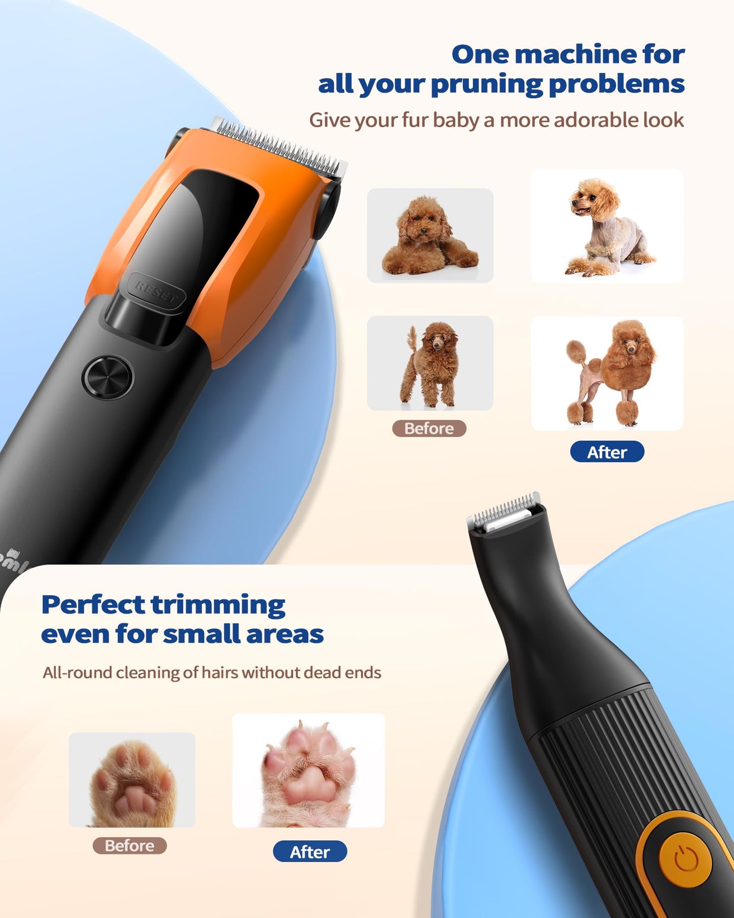 PAPMINI Dog & Cat Grooming Kit for Thick Coats, Heavy Duty Rechargeable Trimmer with LED Display & Storage Bag (Orange, 2 in 1)