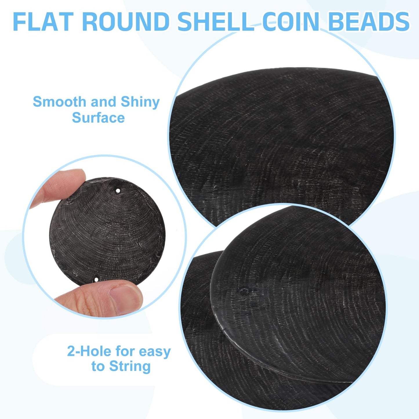 uxcell 50Pcs 50mm Round Capiz Sea Shells, Round Natural Capiz Shells Discs Charm with Hole for Seashell Wind Chimes Curtain Home Decoration, Black