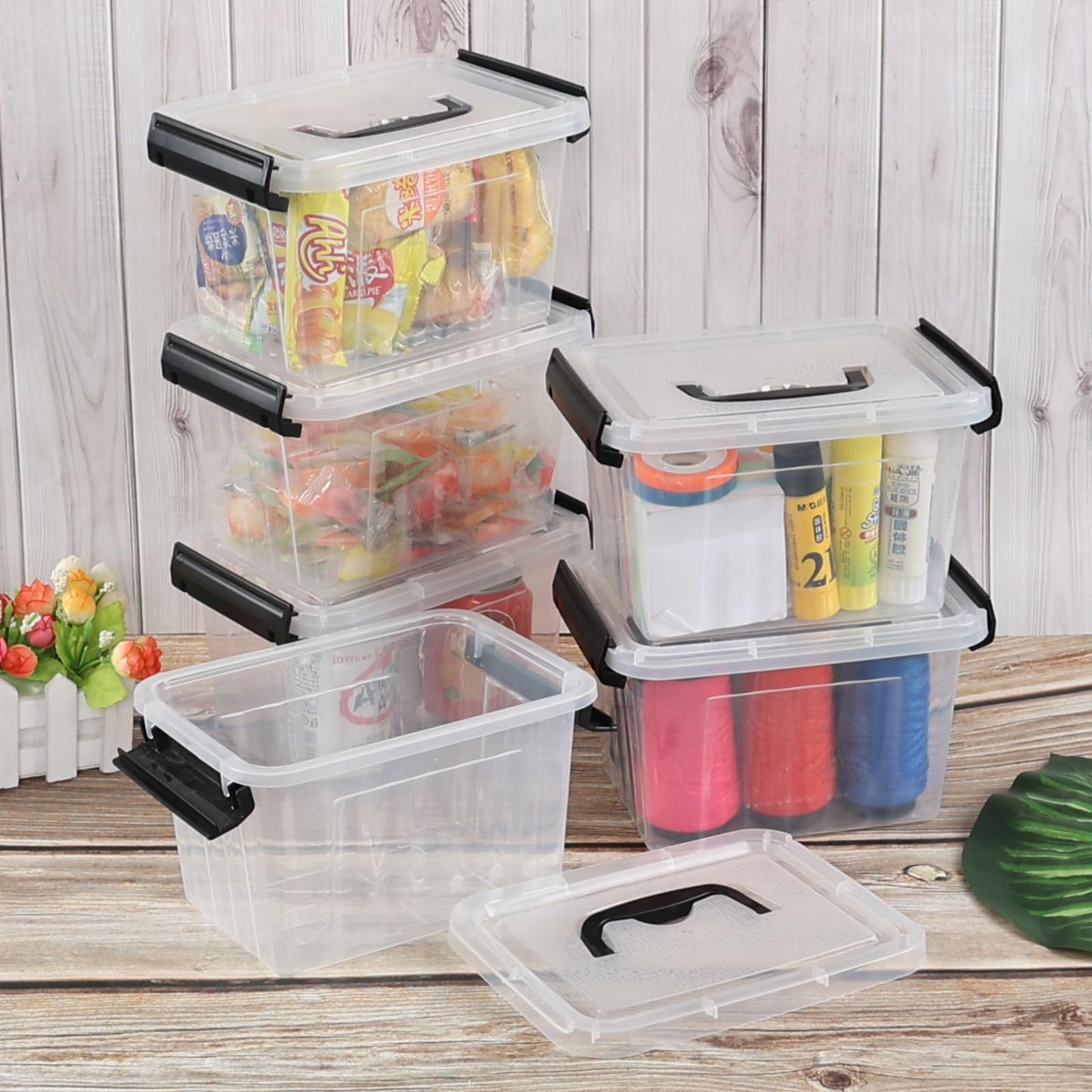 Anbers 3 Quart Small Clear Storage Box with Lid, Set of 6