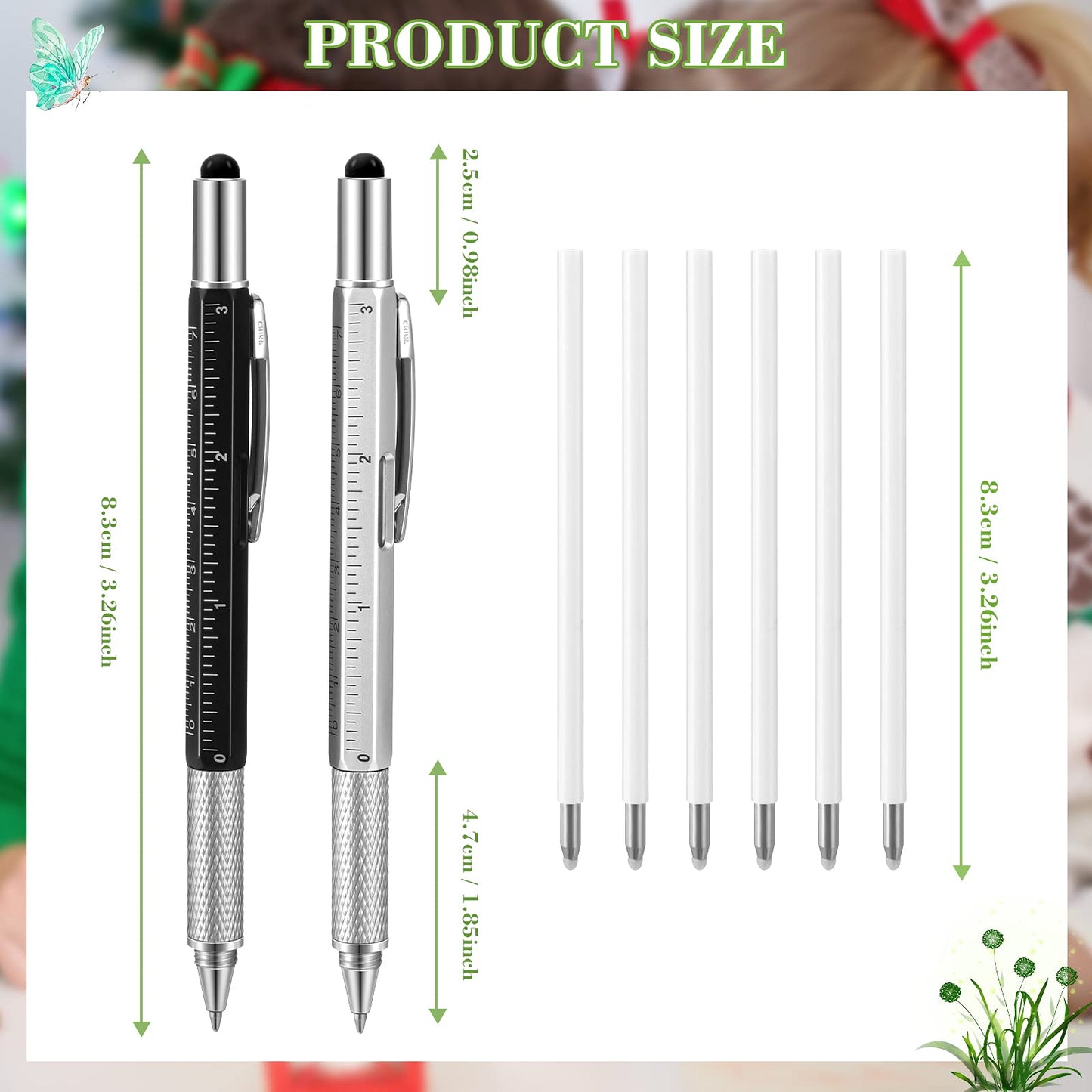 40 Pieces Multi-tool 6 in 1 Ballpoint Pen Multi-function Screwdriver Pen with Ruler Level Gauge and 40 Pieces Black Ink Refills Men Father Teacher Gifts for Father Day