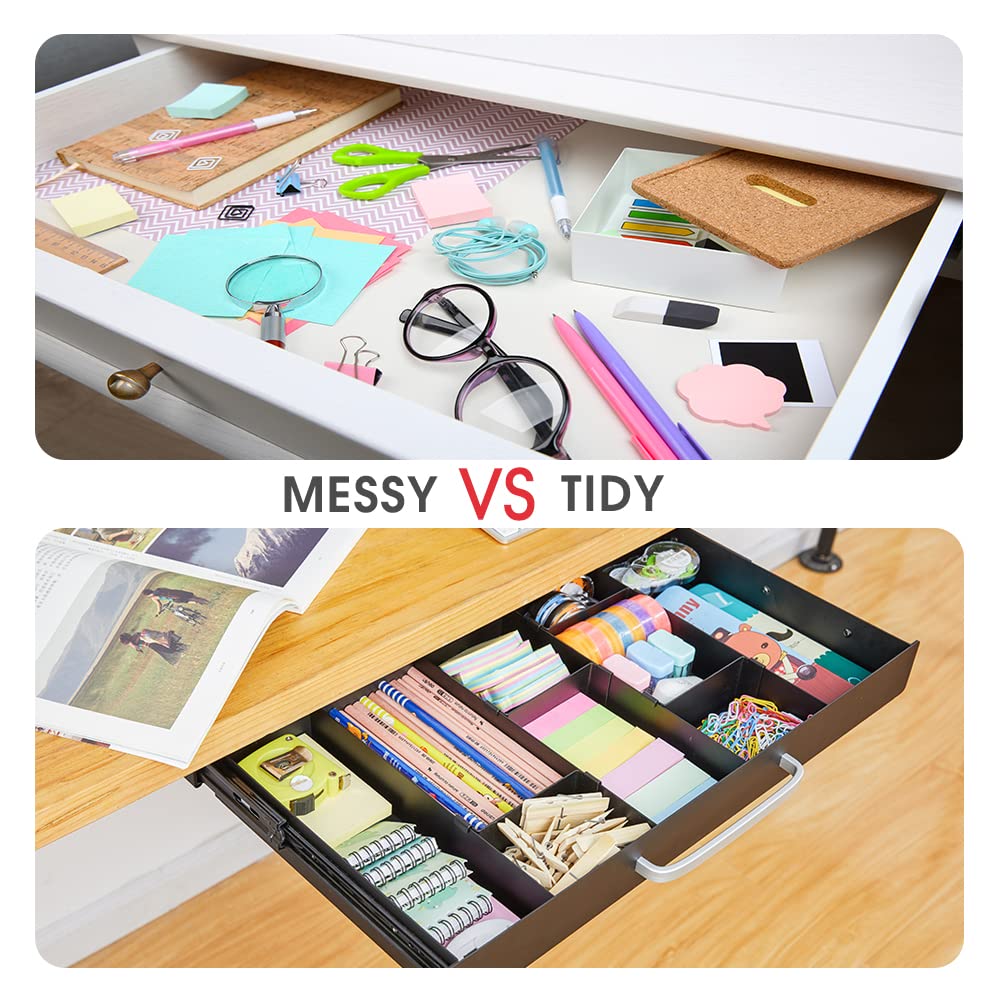 GOME Large Size Under Desk Slide out Pencil Drawer with Adjustable Space Divider Design for Storing Pencil and Office Accessories, Underdesk Pull out Tray Organizer Mounted for Sit Stand Workstation