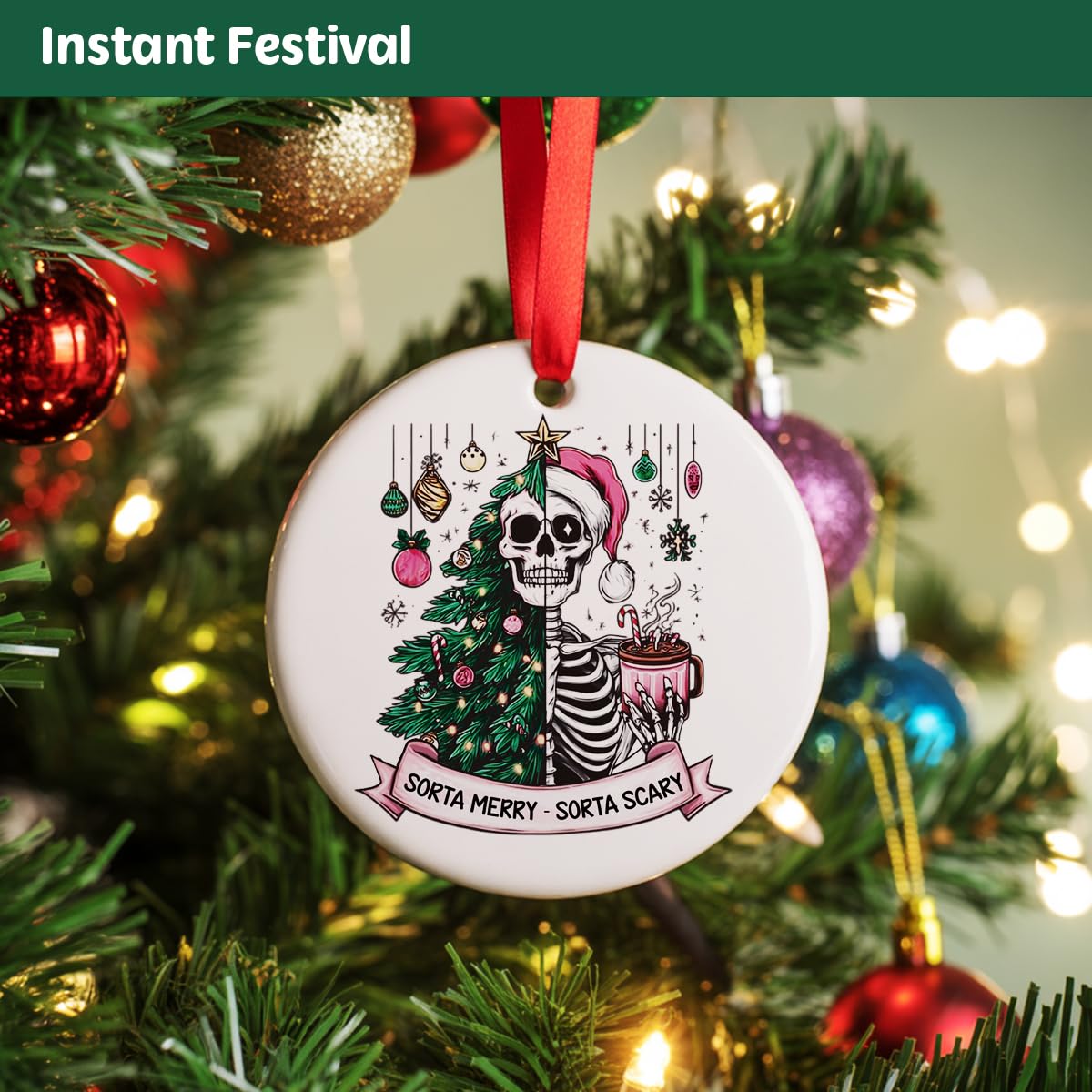 Spooky Skeleton Christmas Ornament, Sorta Merry Sorta Scary Ornament Gifts for Christmas Tree
