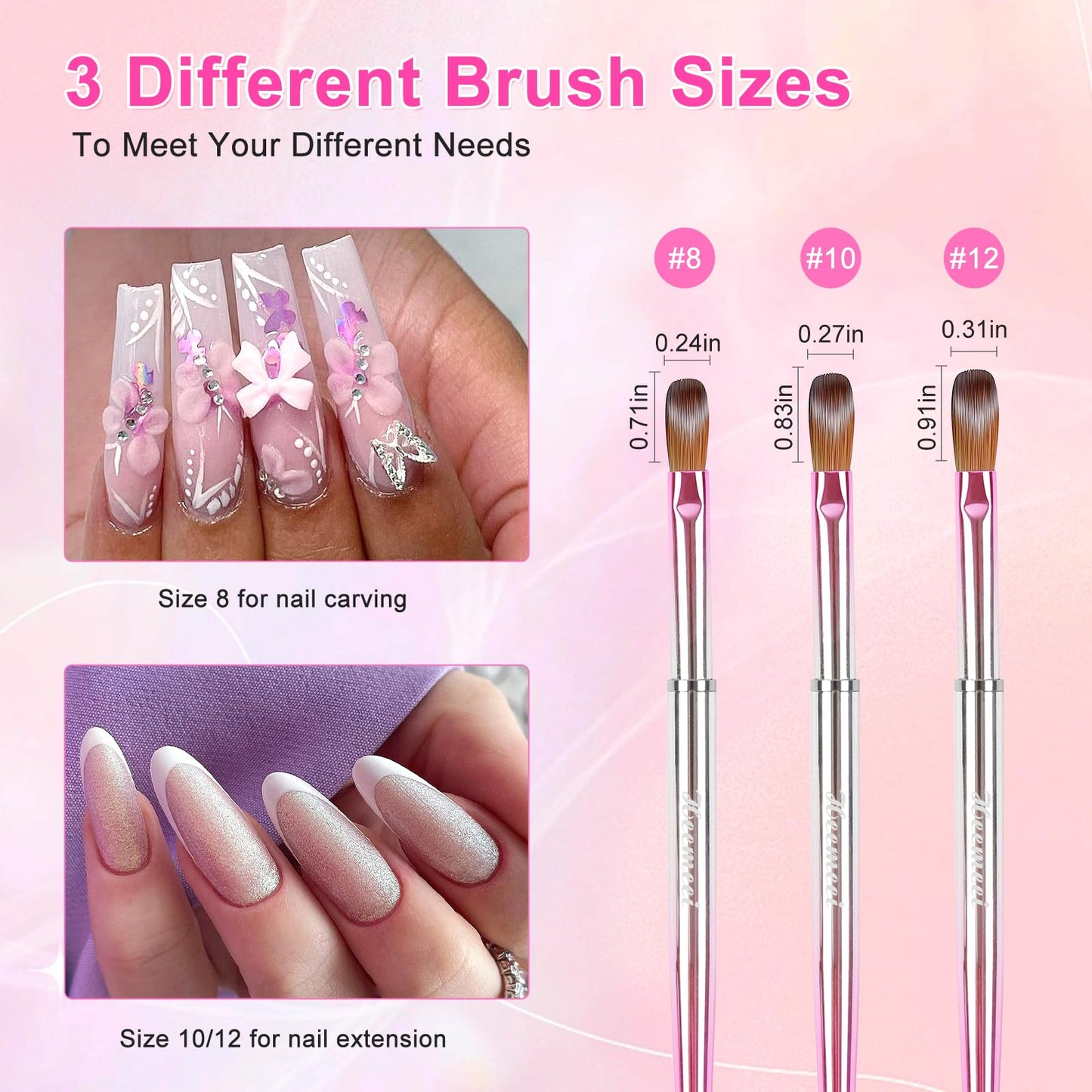 heemeei Acrylic Nail Brush Size 10, 100% Kolinsky Acrylic Brushes for Nails, Nail Brushes for Acrylic Application, Pinceles Para Uñas Acrílicas, Acrylic Powder Brush for Professional Manicure DIY