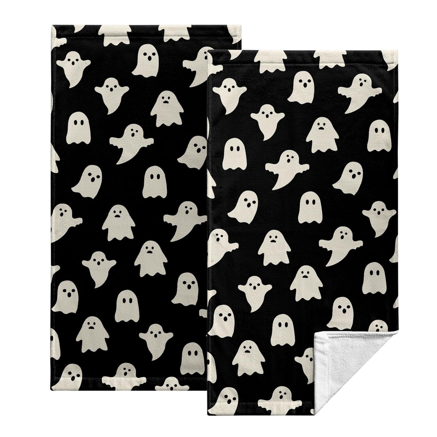 Cneztholim Halloween Spooky Bathroom Hand Towels Cute White Black Dish Towel Scary Halloween Kitchen Towels Soft Absorbent Towel Set for Home Farmhouse Gym Decor