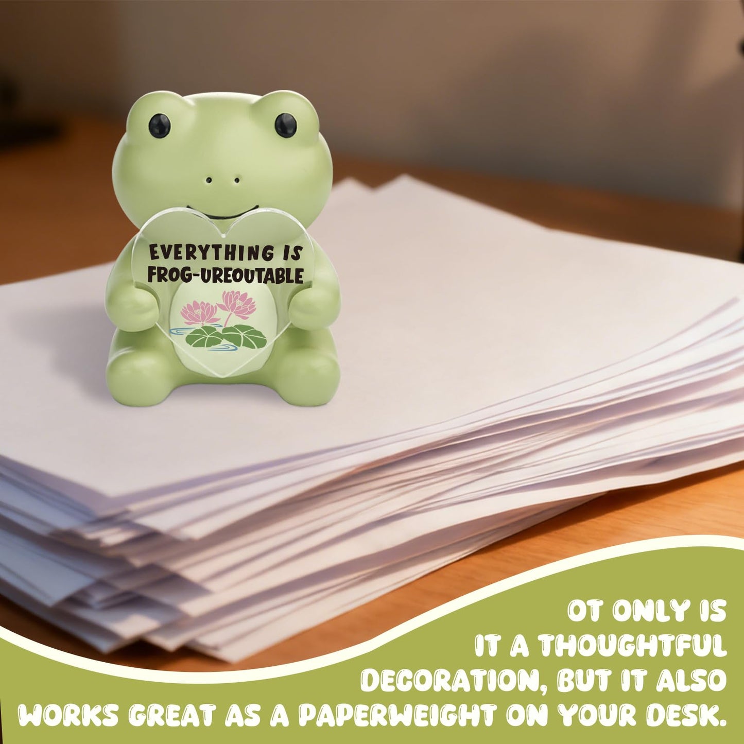 SOSREBEDR Cute Frog Heart Plaque - Everything is Frog-ureoutable Motivational Desk Decor, Funny Frog Pun Encouragement Gift, Unforgettable Positive Vibes Resin Figurine SDCU4