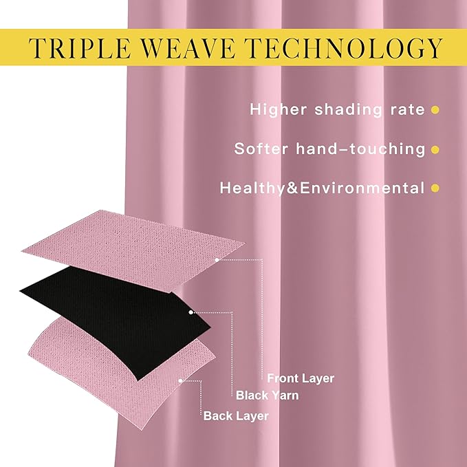 NICETOWN Long Crystal Pink Curtains for Patio - (52 inches Wide x 108 inches Long, 2 Panels) Home Decoration Grommet Top Drapes, Crystal Pink Bedroom Panels