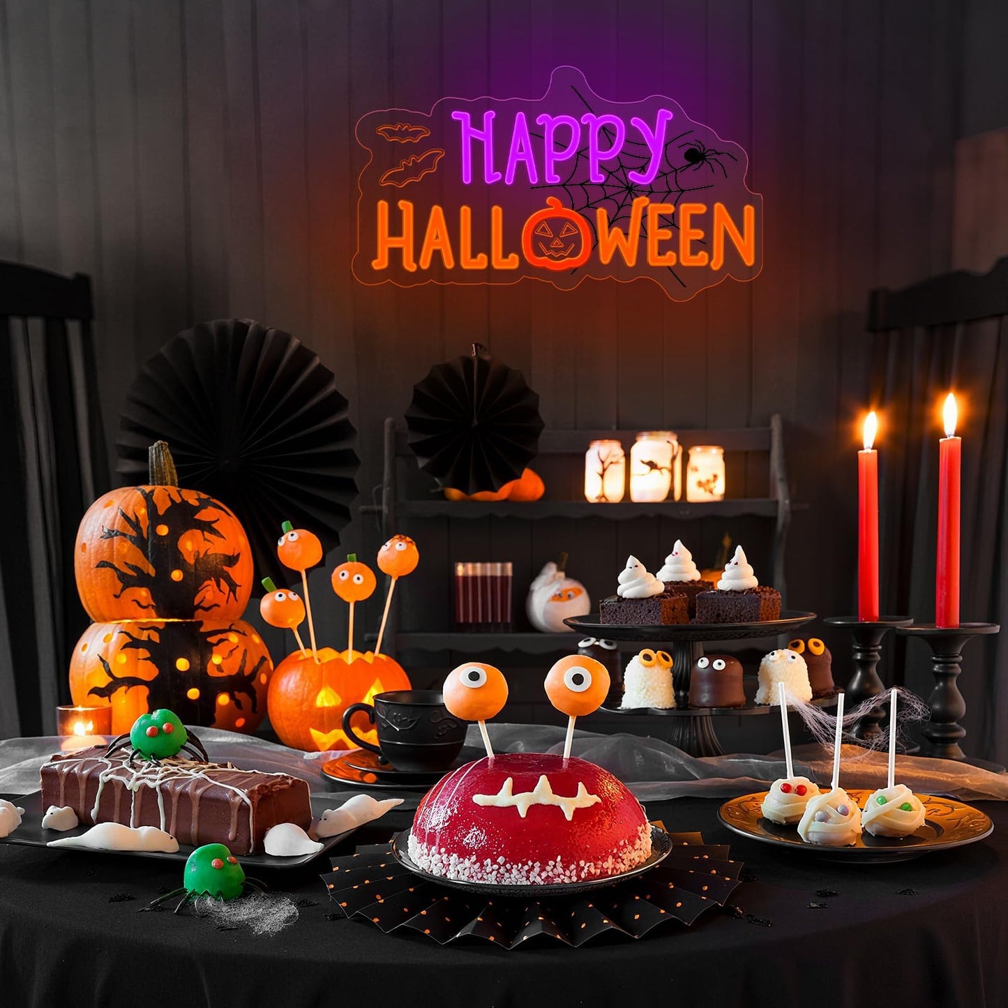 Halloween Neon Sign for Halloween Wall Decor,Dimmable Neon Light Bat & Pumpkin Light Up Signs for Halloween Bedroom Horror Party Bar Background Decoration