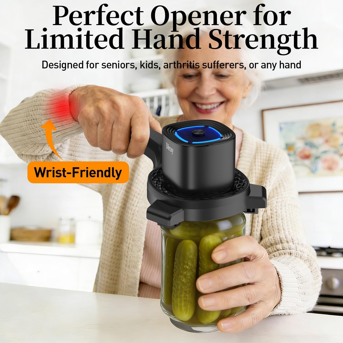 Electric Jar Opener with Power-Clamp Technology: Auto-Tighten & Manual Twist for Easy Opening, 2-in-1 Jar and Bottle Opener for Weak Hands & Seniors & Arthritis, Includes Free Rubber Gripper Pad