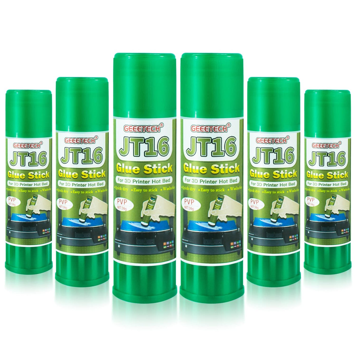 Geeetech 3D Printer Glue Sticks 6 Pack, 3D Printer Bed Adhesive for Hot Bed Printing, 36 Gram Each, Washable, PVP Solid 3D Print Glue Stick 3D Gloop for PLA/ABS/PETG/PC/PA/TPU Removing Printing Models