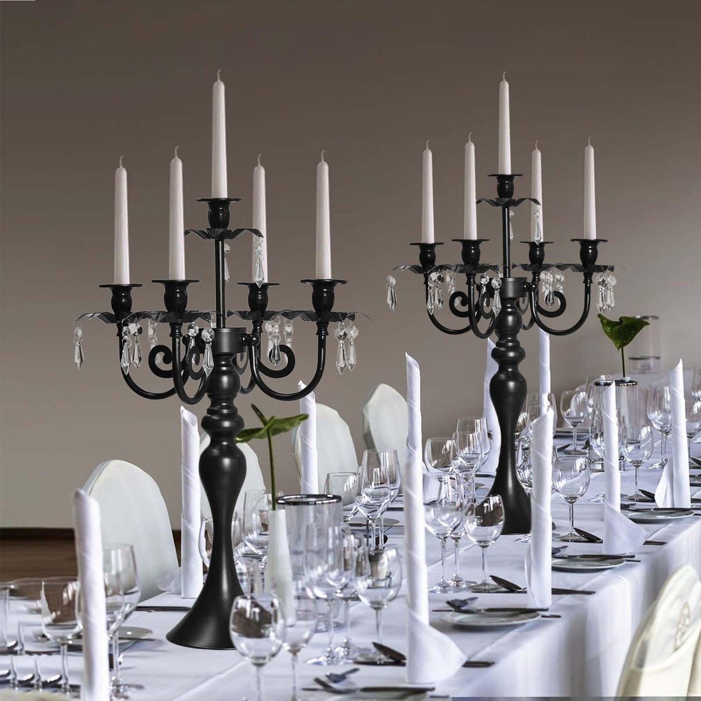 20''Tall Black Crystal Pendant Taper Candle Holders/Stylish Candle Stands/Candlesticks Holder/Candelabra for Home Decor, Weddings/Parties/Elegant Dining Table Centerpiece (1, Black)