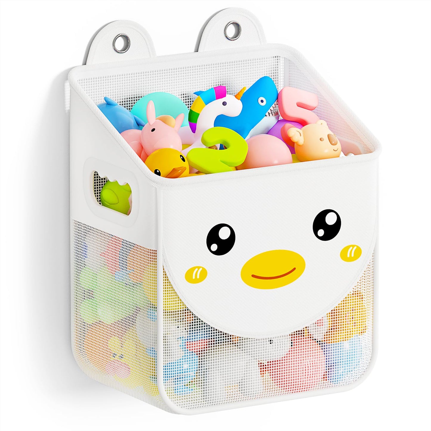 Ligereza Quick Fetch Way Bath Toy Storage, Cute Mesh Bath Toy Organizer, Large Capacity and Large Opening Baby Bathtub Toy Holder for Tub, Multipurpose Mesh Shower Bag (White)