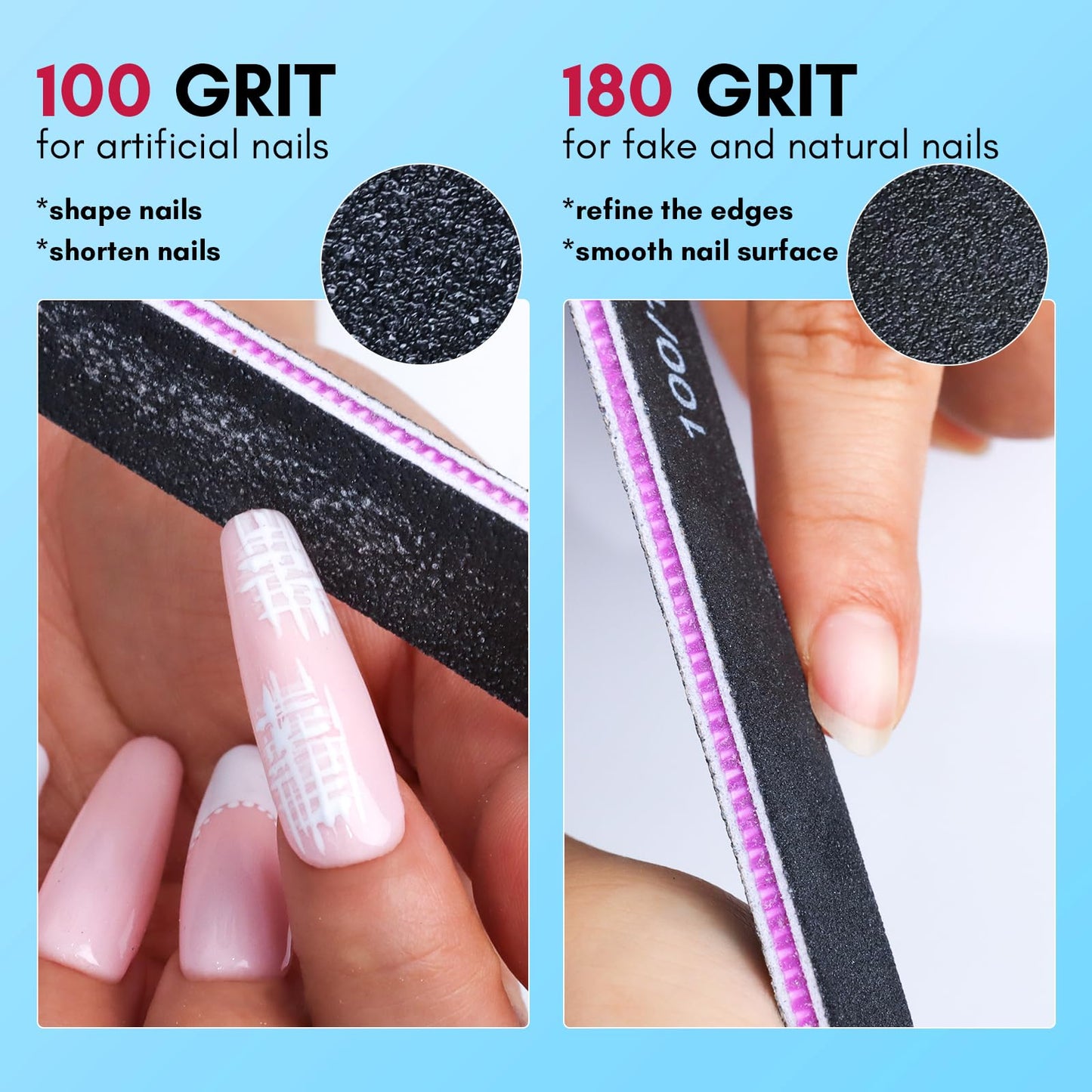 Makartt Nail File, 100/180 Grit Emery Boards for Nails, 20 Pcs Black Professional Washable Filer Kit for Medium and Gentle Filing Manicure Tools