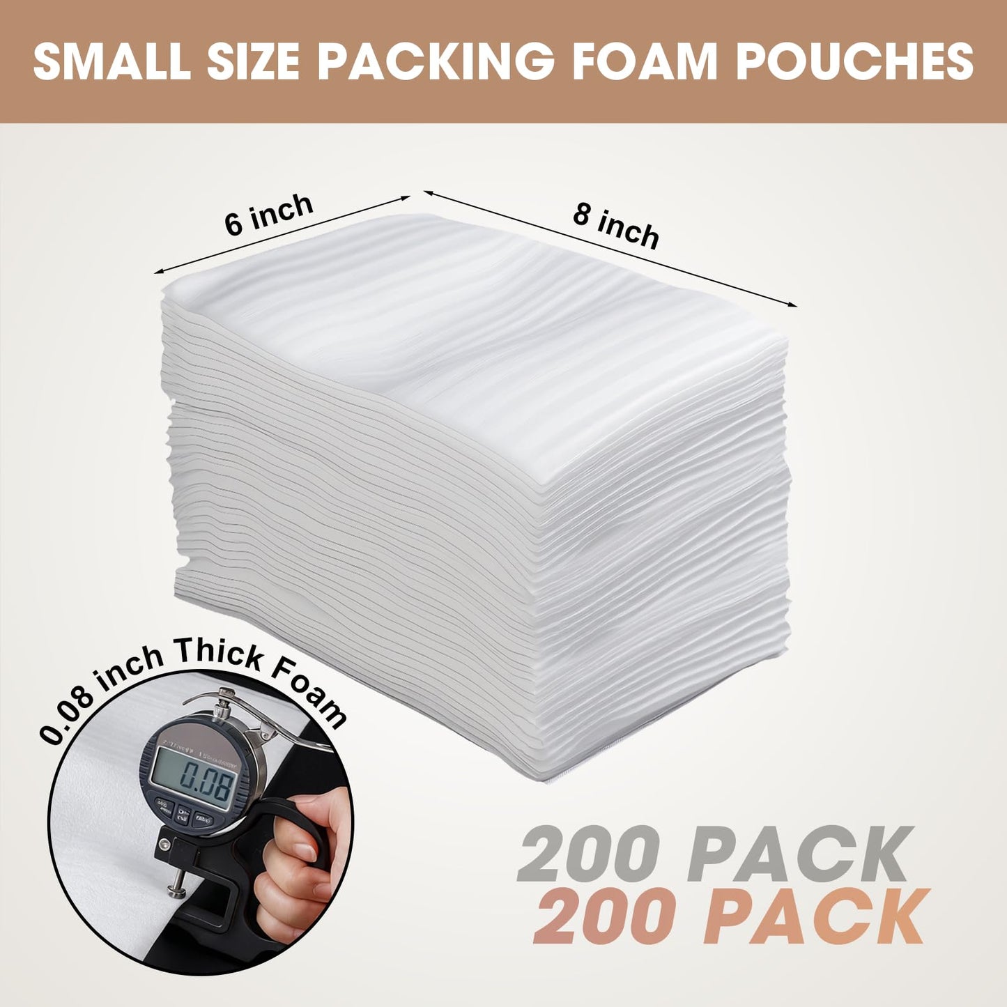 200 Pack Small Foam Pouches for Packing, 6x8 Inch Cushion Foam Pouch for Shipping, Moving and Storage, Dish Packing Supplies Protecting Small Electronics, Glass Cups, Dishes and Other Small Items