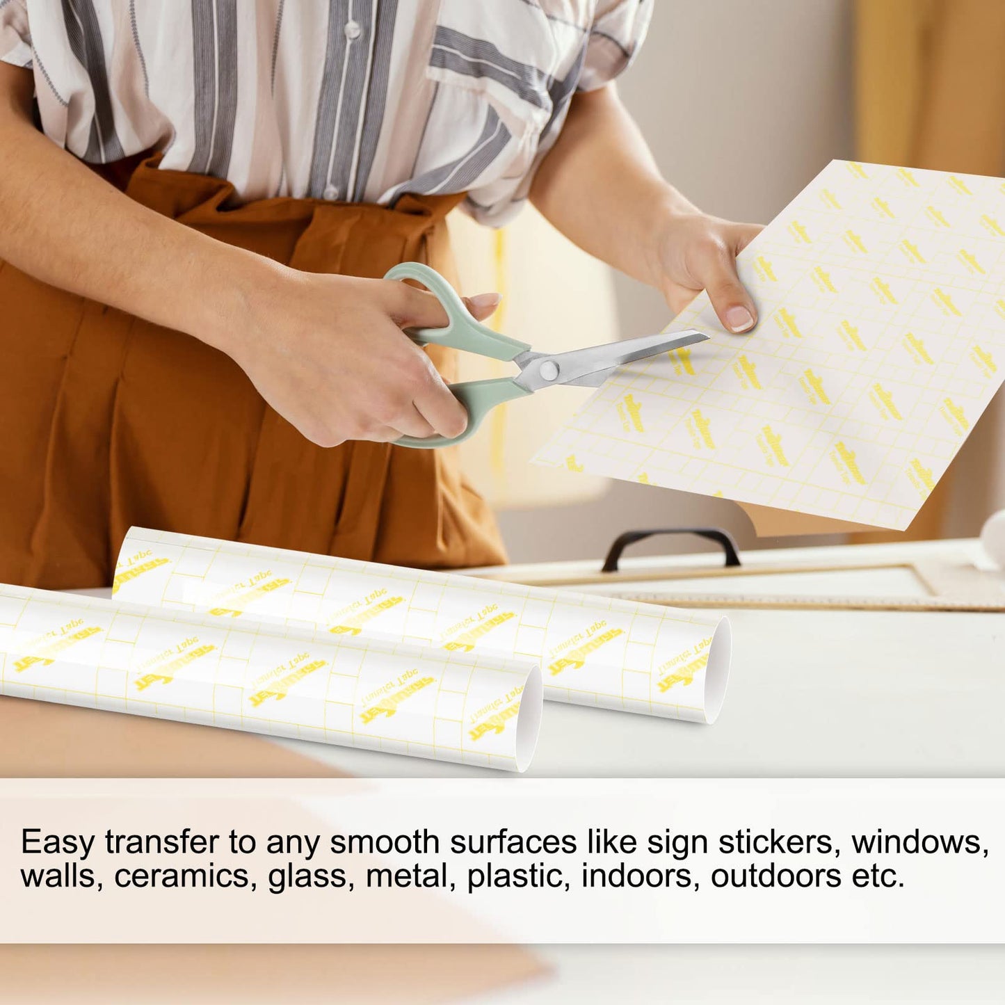TECKWRAP High Tack Transfer Paper Tape 12" x 10 FT for Shimmer Glitter Vinyl with Yellow Grid Perfect Alignment for Adhesive Vinyl, Decals,Signs,Walls,Windows and Other Smooth Surfaces