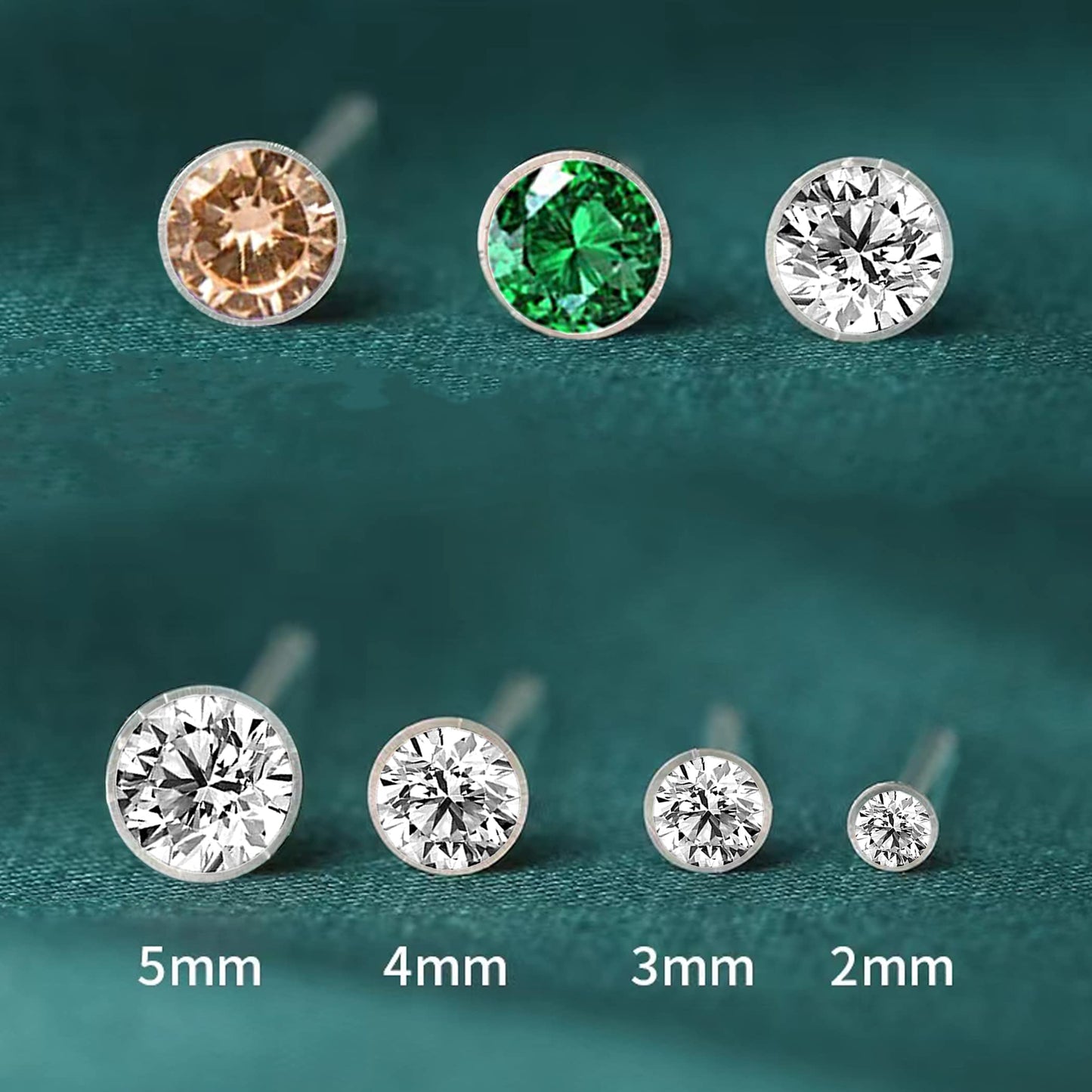 OwlkOrmy 8 Pairs Anti Allergy Plastic Earrings for Sensitive Ears & Include 8 Pairs Silicone Soft earring backs, Birthstone Cubic Zirconia Stud Earrings Kit 2mm 3mm 4mm 5mm in one Set (Amber)