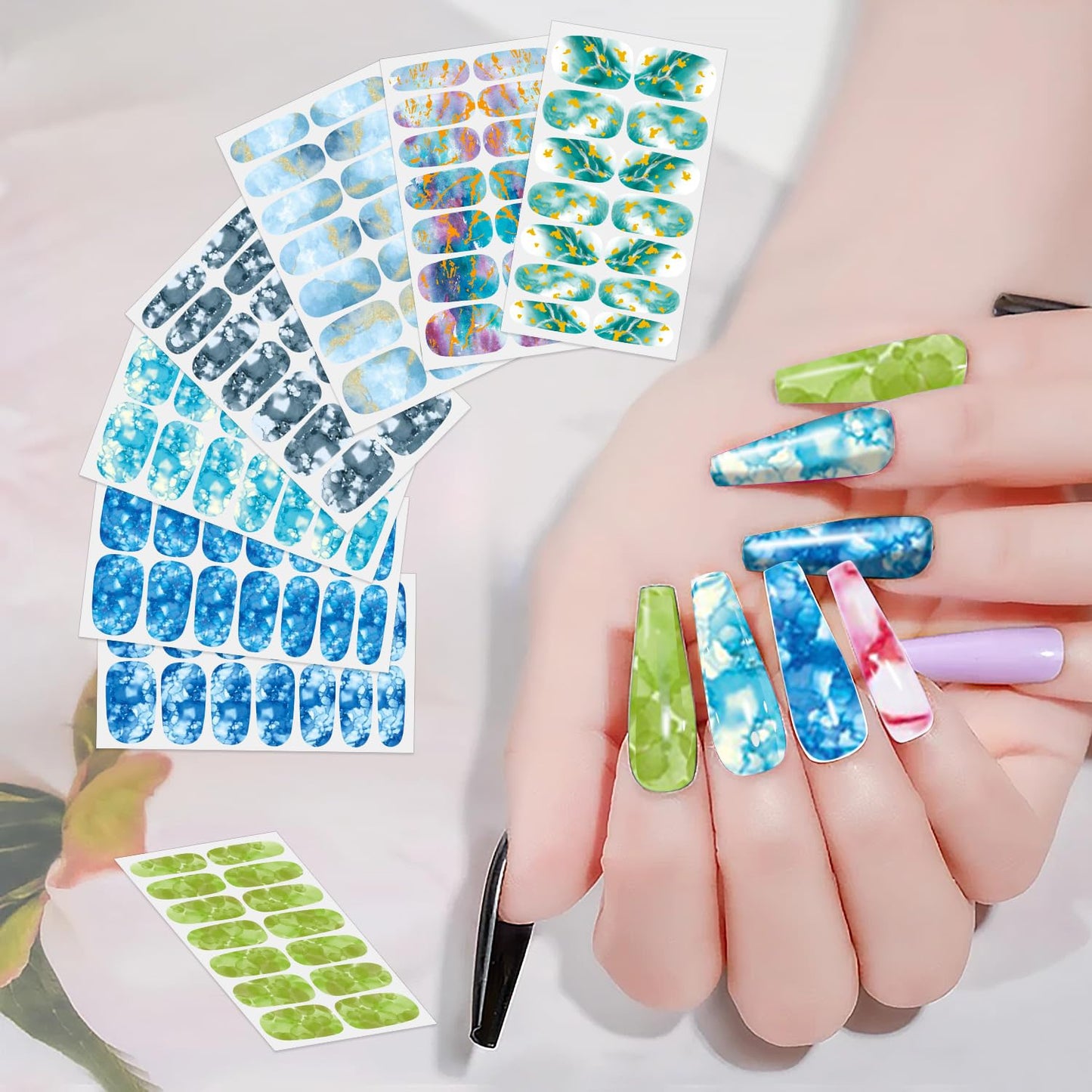 SILPECWEE 24 Sheets Nail Polish Stickers Full Wraps Ombre Design Gradient Color Gel Strips Self Adhesive Fingernail Sticker for Women With File