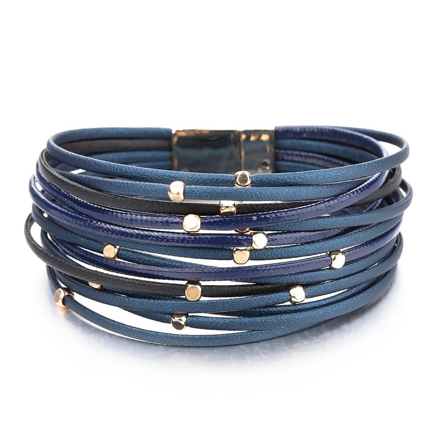 Leopard Bracelet for Women, Boho Leather Wrap Multi-Layer Pearl Crystal Bracelet Bangle Jewelry(CubeBead(Navy))