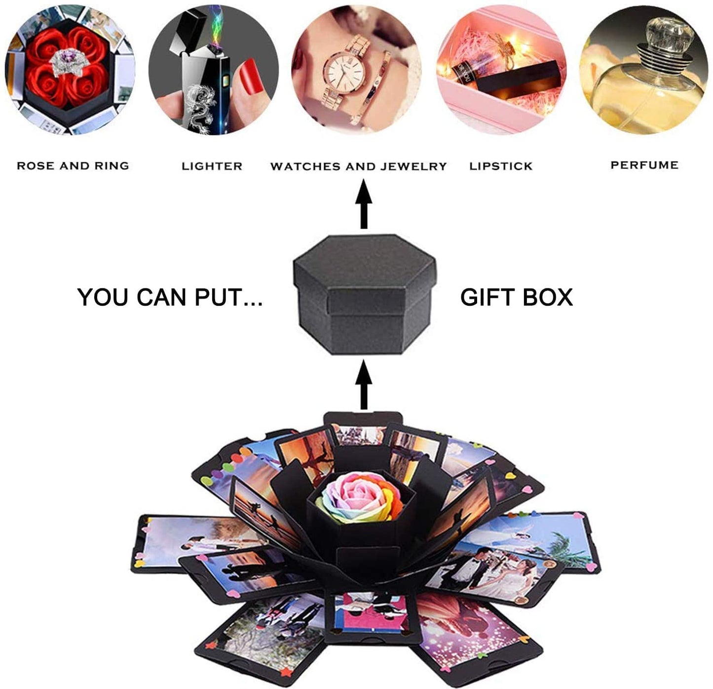 Explosion Gift Box 6 Faces - Custom Gifts for Boyfriend, Creative Handmade DIY Photo Album Scrapbook, 18.5x18.5 Inch Surprise Birthday, Valentine's Day or Wedding Memory Box