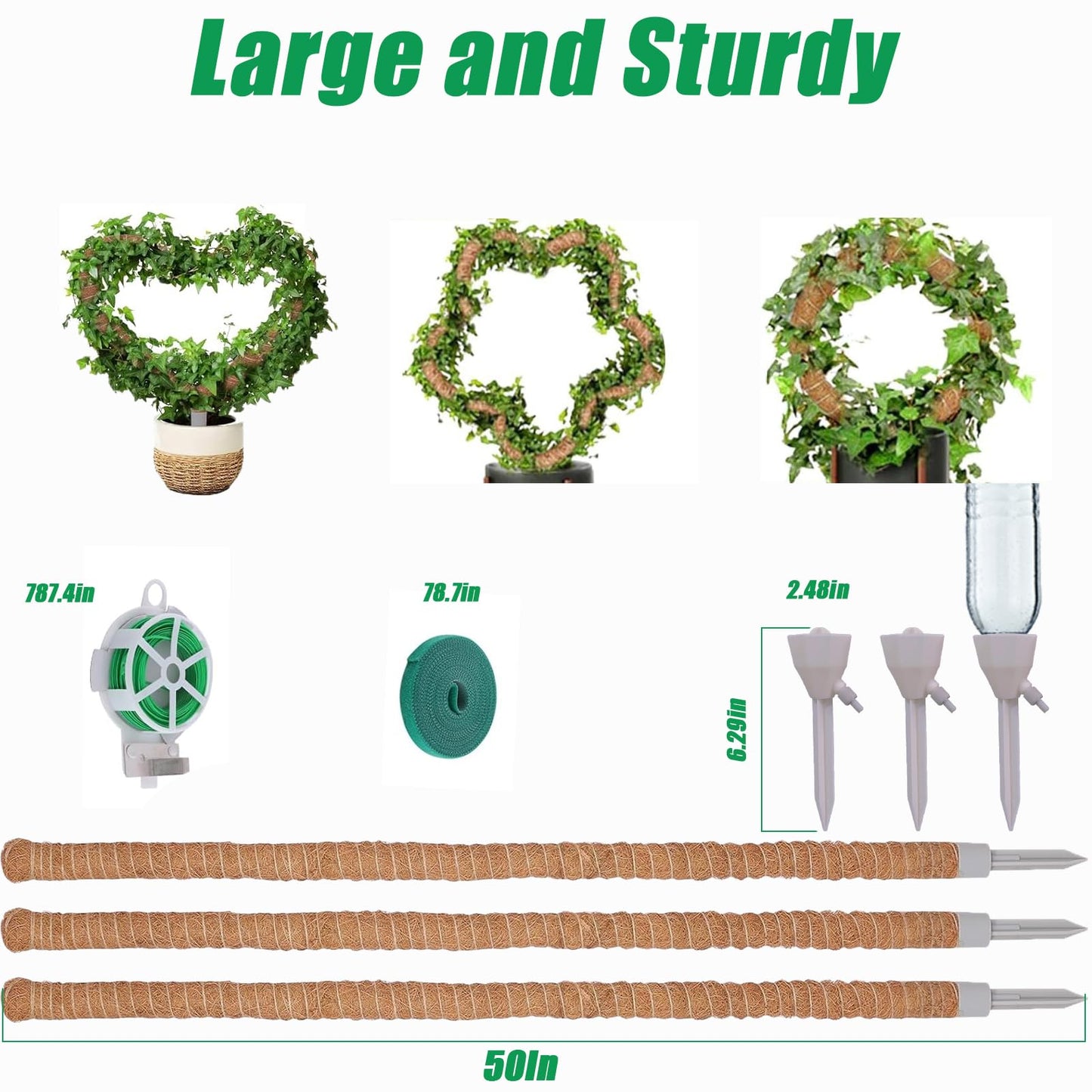 3-Pack Tall Moss Poles (50 Inch) - Coco Coir Plant Support Sticks for Potted Plants (Monstera, Pothos, Philodendron)