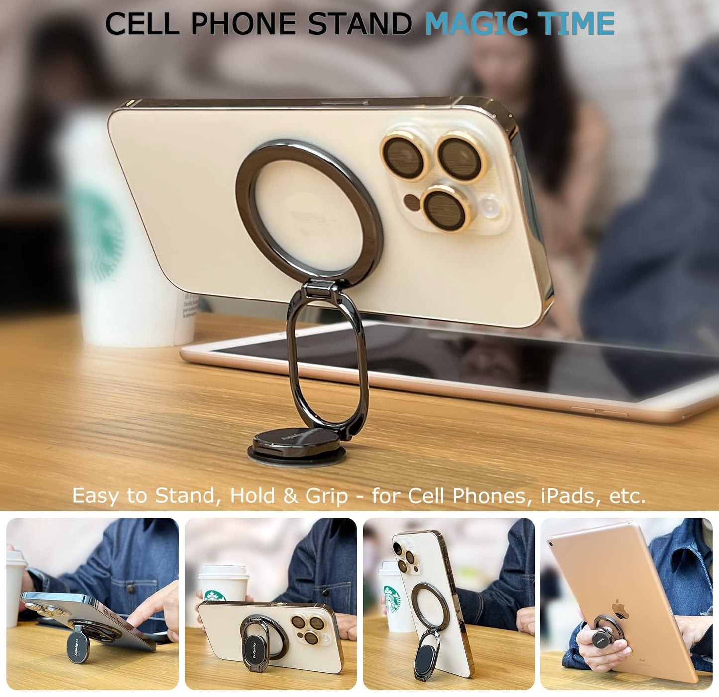 Doflyesky Magnetic Phone Ring Holder with Magsafe, Double Adjustable Gym Finger Ring Grip, Removable Phone Grip, for iPhone, iPad and Smartphones, Compatible with Magnetic Car Mount (Colorful)