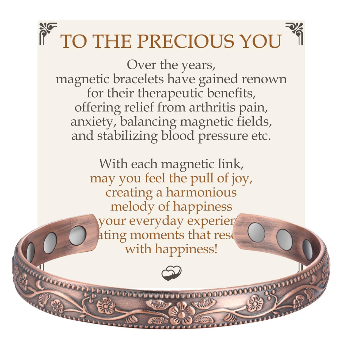 Feraco Copper Bracelet for Women, Ultra Strength Magnetic Bracelets, 99.99% Pure Copper Cuff Bangle with 3500 Gauss Neodymium Magnets, Adjustable
