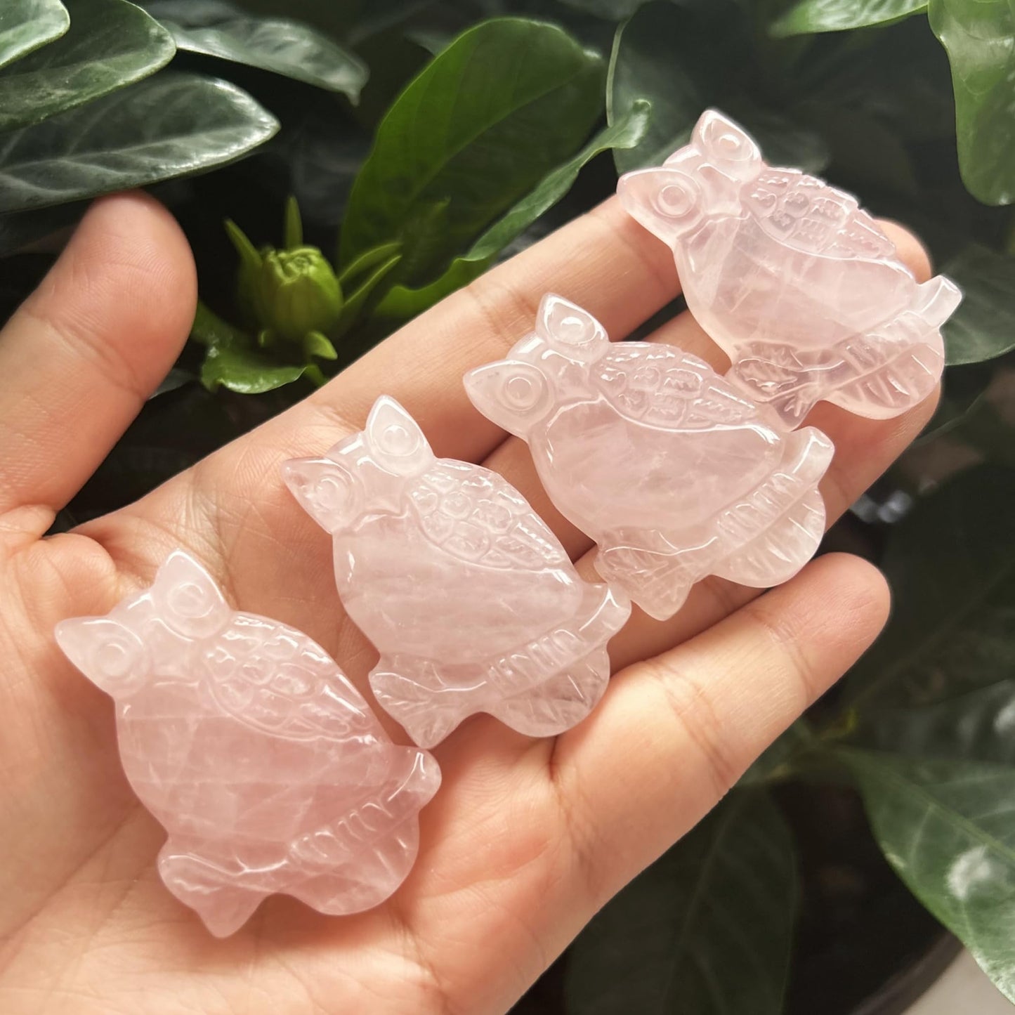 Bacatgem Natural Rose Quartz Owl Figurines Crystals and Healing Stones,Haped DIY Pendant