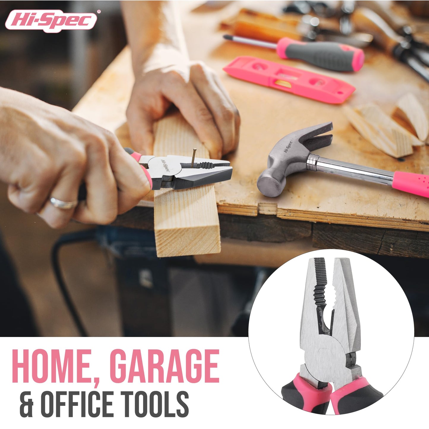 Hi-Spec Tool Kit, General Household Hand Tool Set with Toolbox Storage Case, All-in-One Compact Toolkit for DIY & Dorm Use, Pink