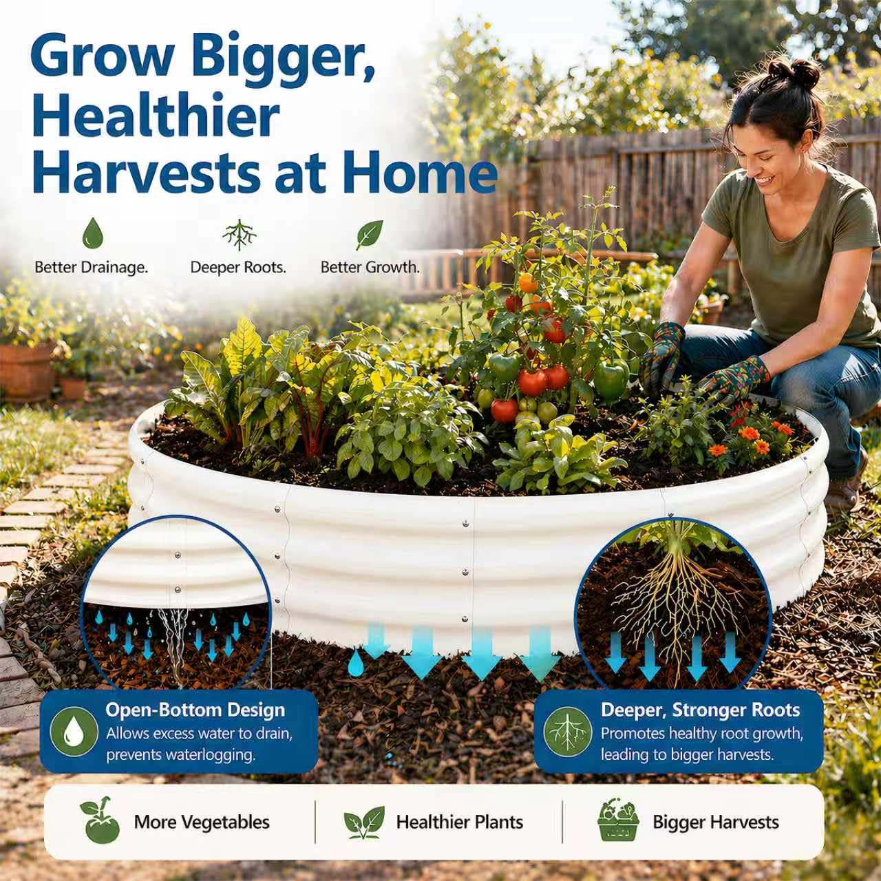 XGMDD Premium Round Raised Garden Bed, 6FT Large Thickened Galvanized Metal Planter Box, 0.7mm Reinforced Rust-Resistant, Easy DIY Assembly Above Ground Gardening Bed for Vegetables, Flowers & Herbs