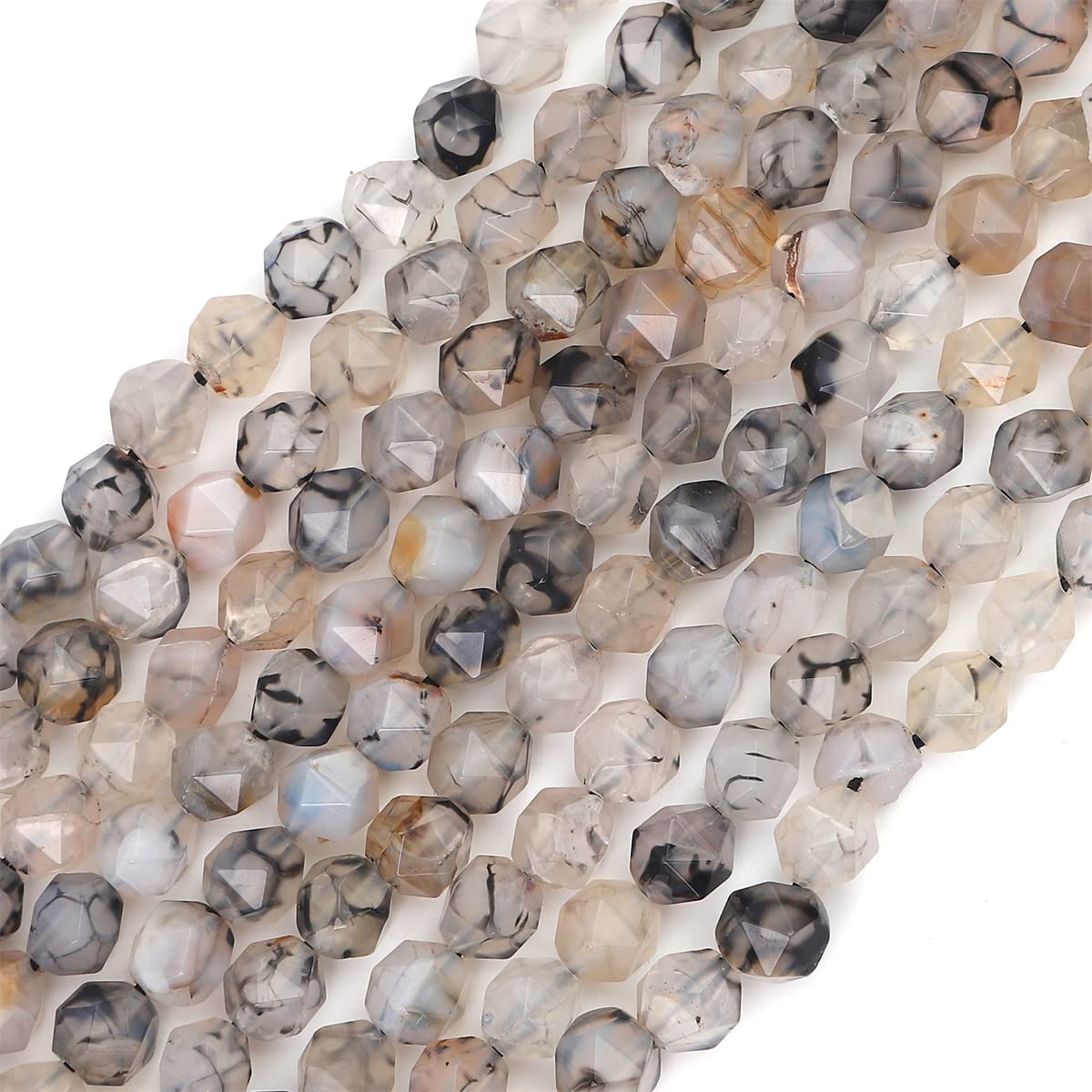 BEADIA Faceted Natural Black Dragon Agate Stone Round Beads 8mm 36cm/Strand for Jewelry Making