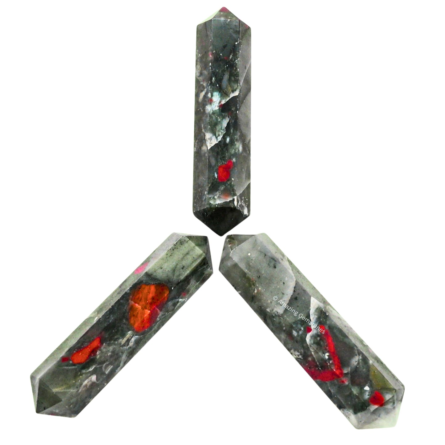 Amazing Gemstone African Bloodstone Crystal Points Bulk Healing Crystals and Stones - Pack of 3 Double Terminated Healing Wand Point Bulk Crystals for Crafts, Crystal Grid, DIY - Premium Crystals