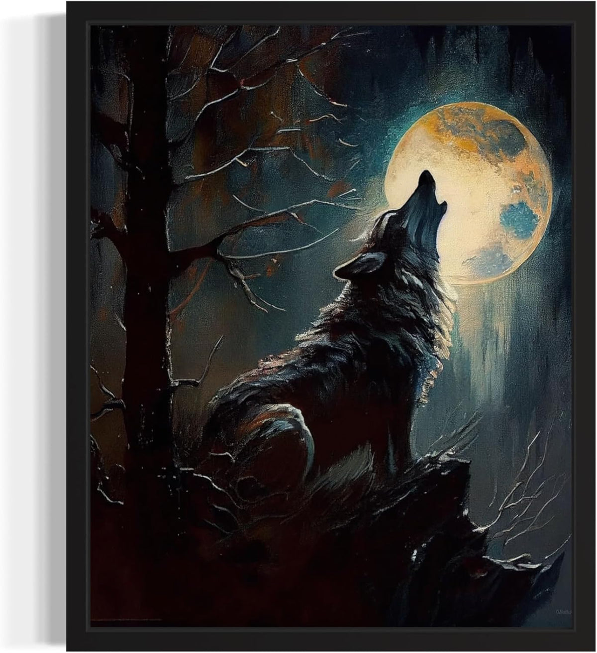 Wolf howling Poster Art Print, Halloween Scary Vintage Wall Art Academia Spooky Painting Decoration for Horror Prints, Gothic Posters Bedroom Decor 89 (Wolf howling, 16 x 20 inches, Unframed)