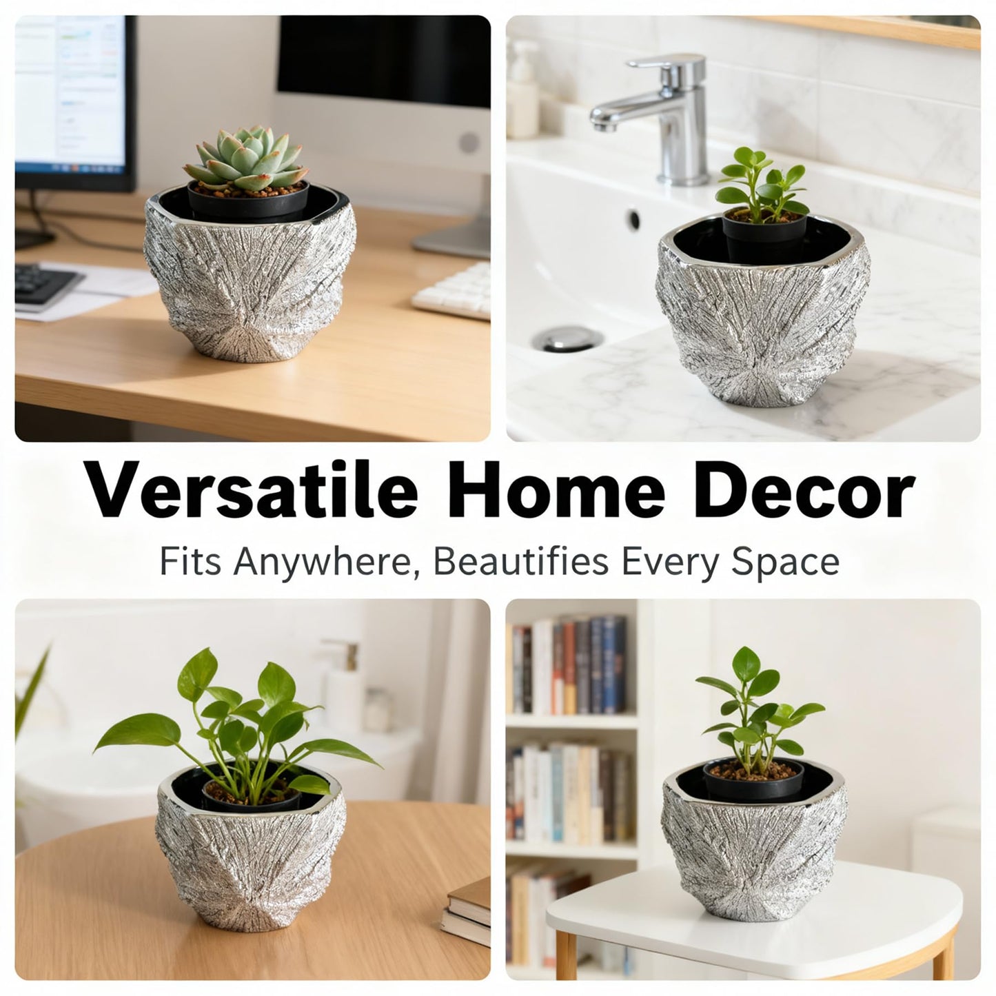 YIOXIN Silver Plated Ceramic Flower Pot - Small Pot Without Drainage Hole, Designed for Succulents, Cacti, and Small Green Plants