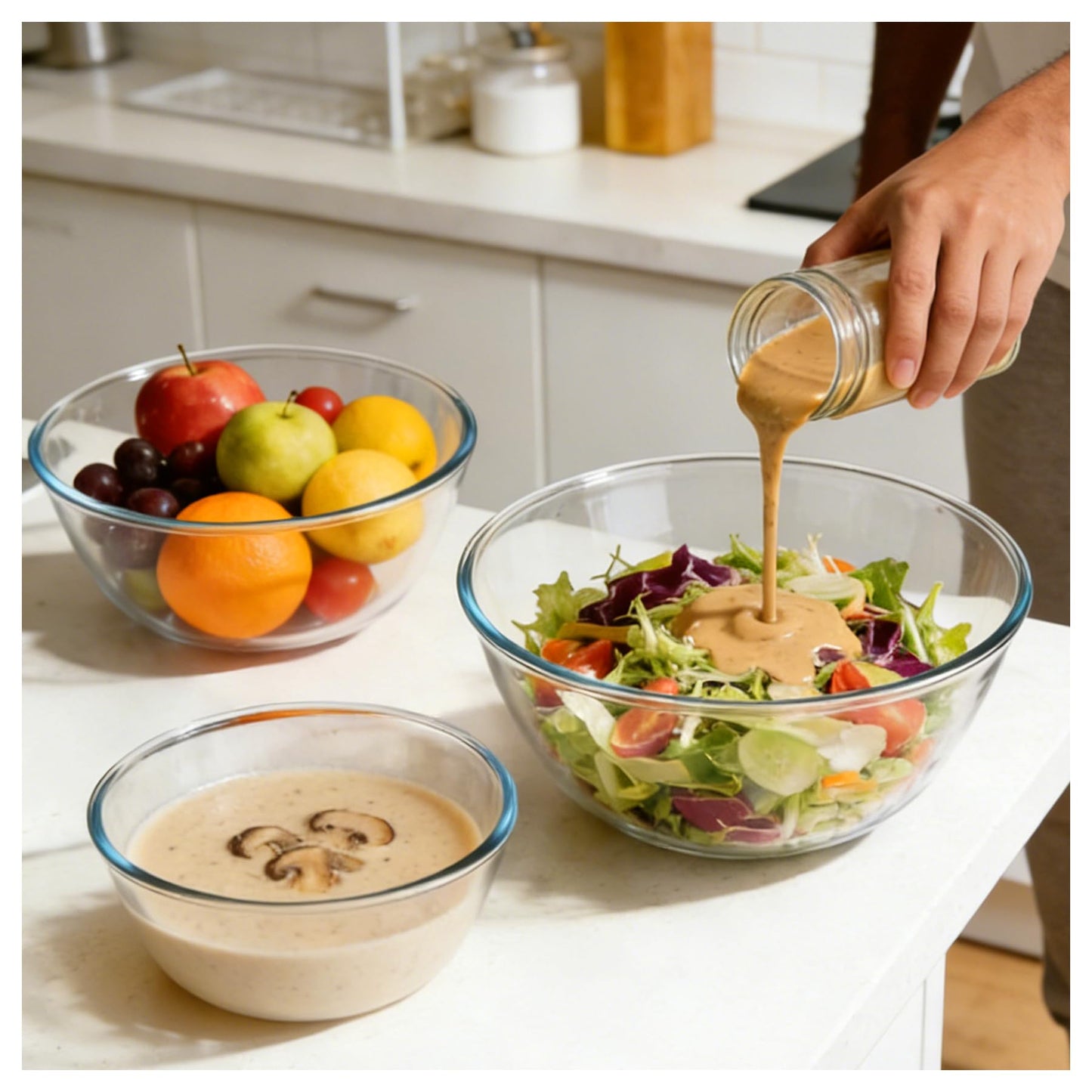 Vitrignis Glass Mixing Bowl Set Of 3（1.1qt 2.8qt 4.7qt）- Large High Brosilicate Mixing Bowls For Kitchen Prepping Serving And Storage - Microwave Dishwasher Oven Safe